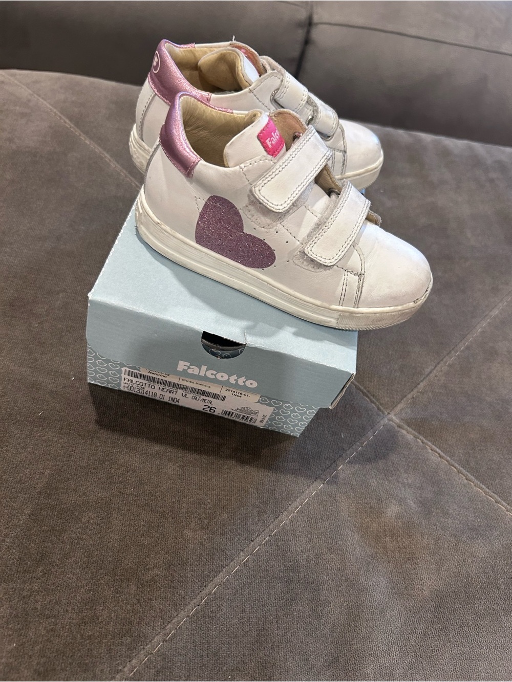 Falcotto Kids White & Pink Heart Velcro Sneakers Size26